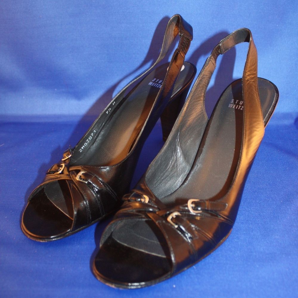 Stuart Weitzman Buckle Strappy Peep Toe Slingback Heels Pumps 2w07 Size 9.5 N